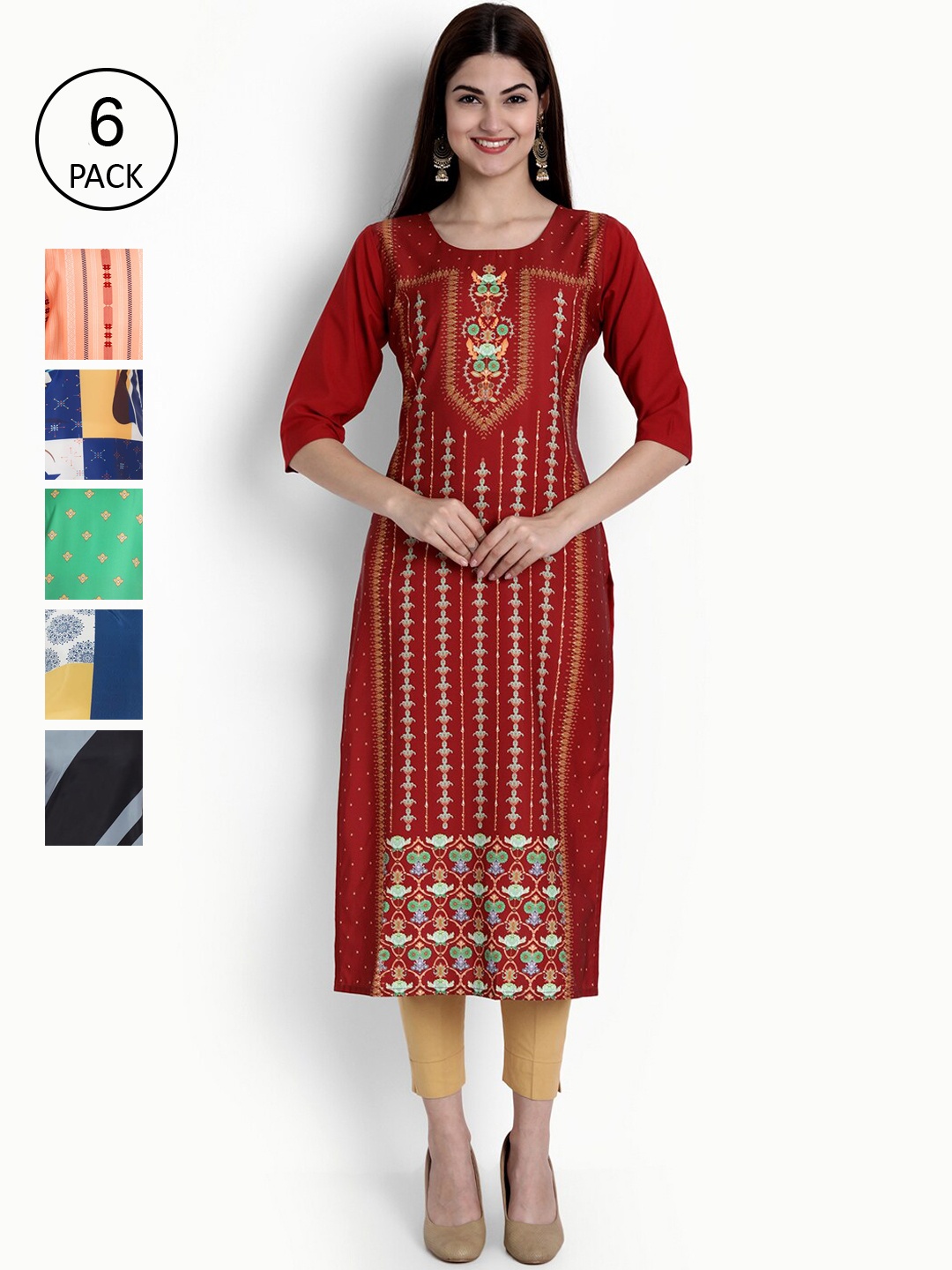 

Ethnic basket Women Pack Of 6 Digital Printed Kurta, Multi