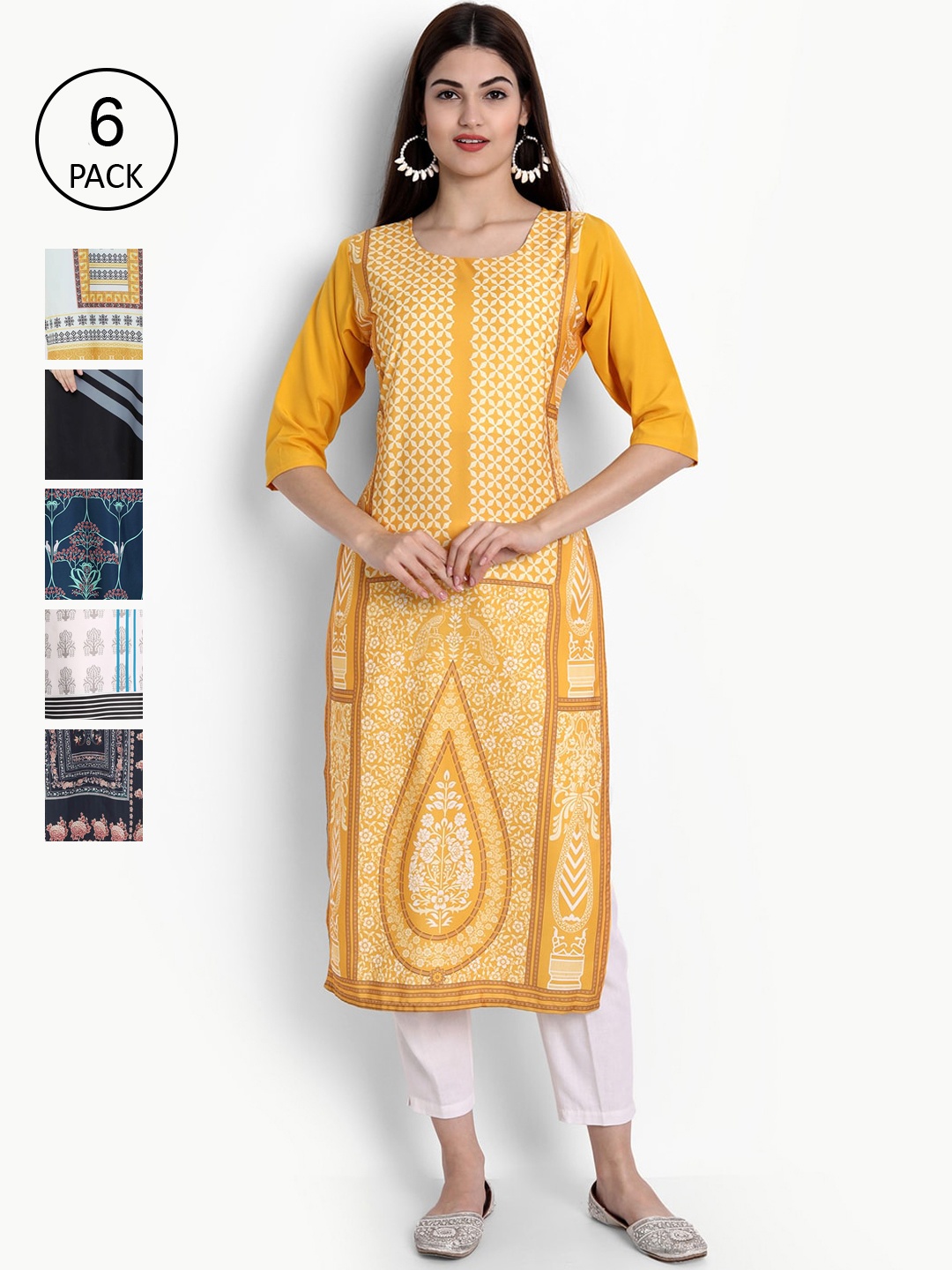 

Ethnic basket Women Multicoloured Quirky Block Print Crepe Kurta, Multi