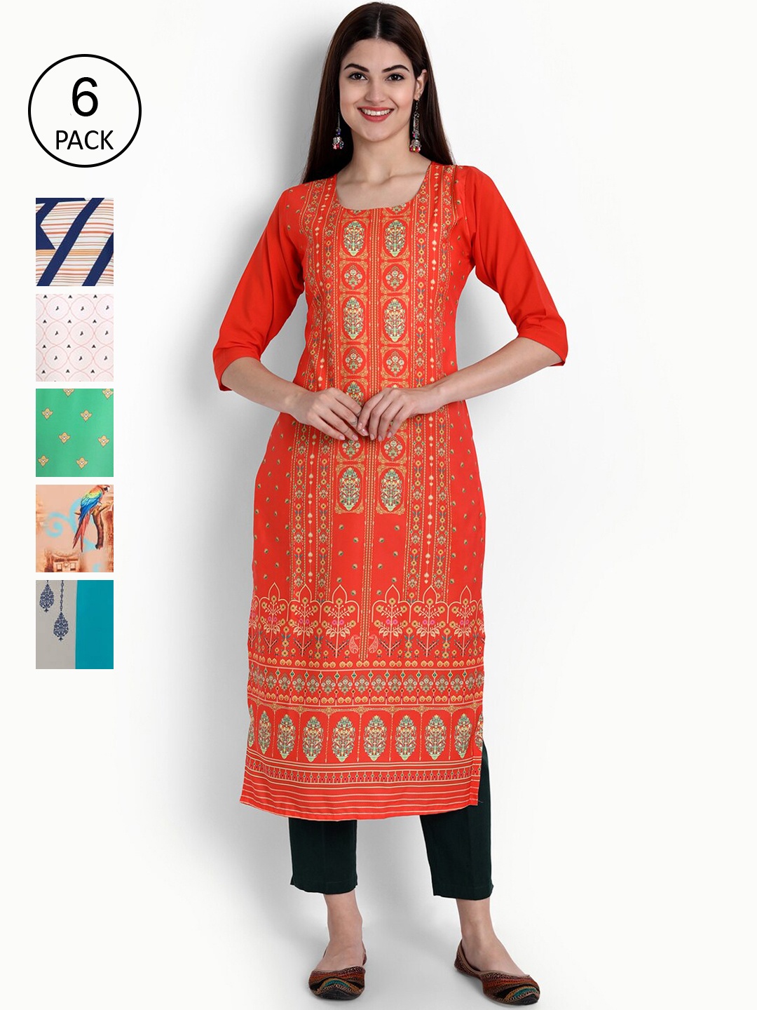 

Ethnic basket Pack of 6 Women Printed Crepe Kurta, Multi