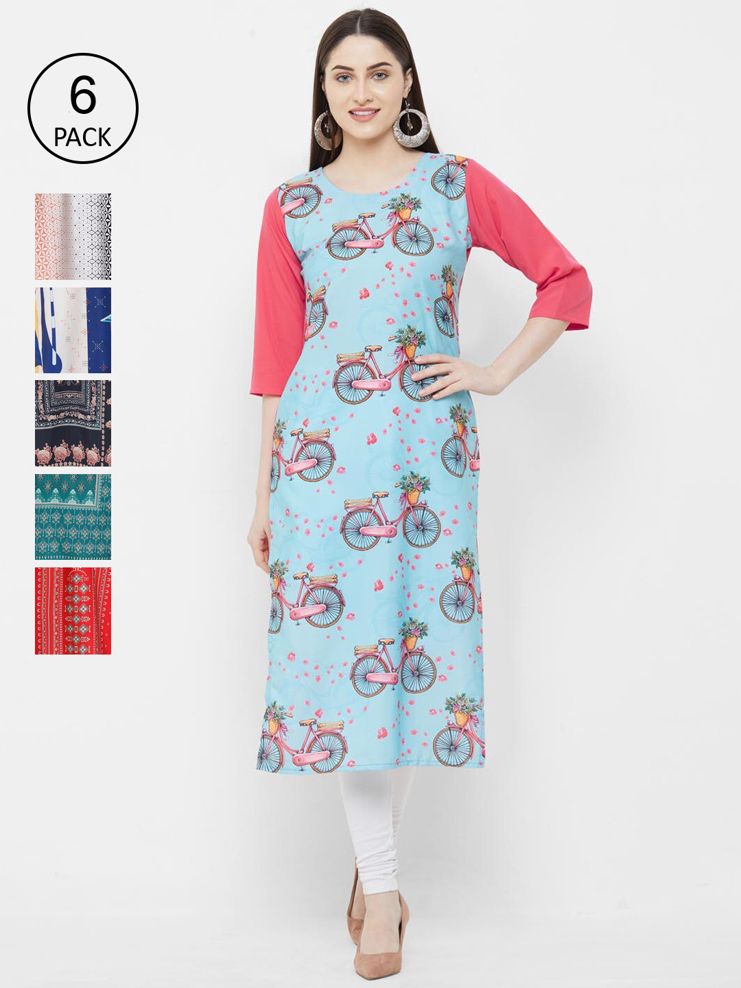 

Ethnic basket Women Pack of 6 Printed Kurtas, Multi