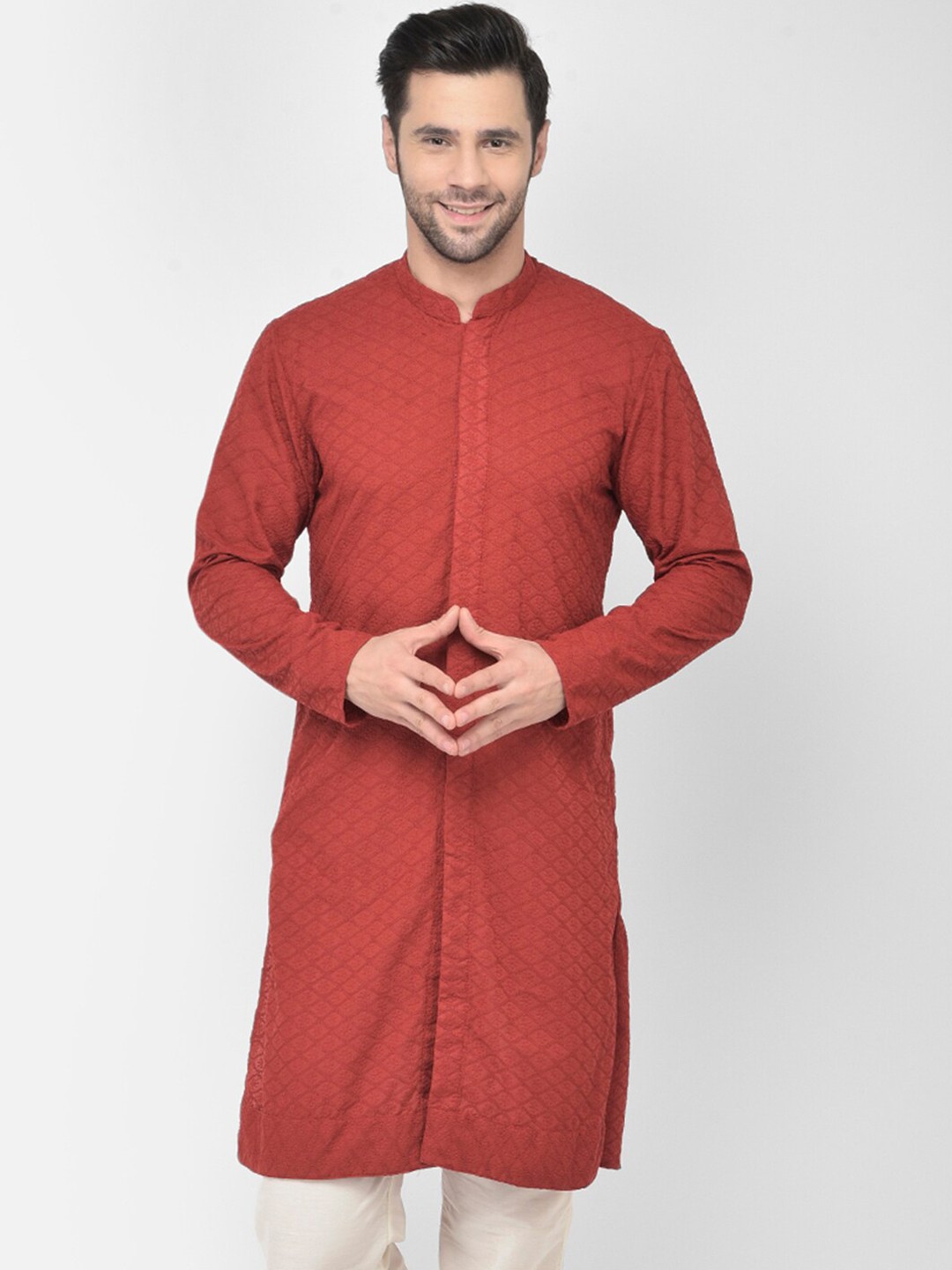 

LAMAAYA Men Red Pure Cotton Kurta with Pyjamas