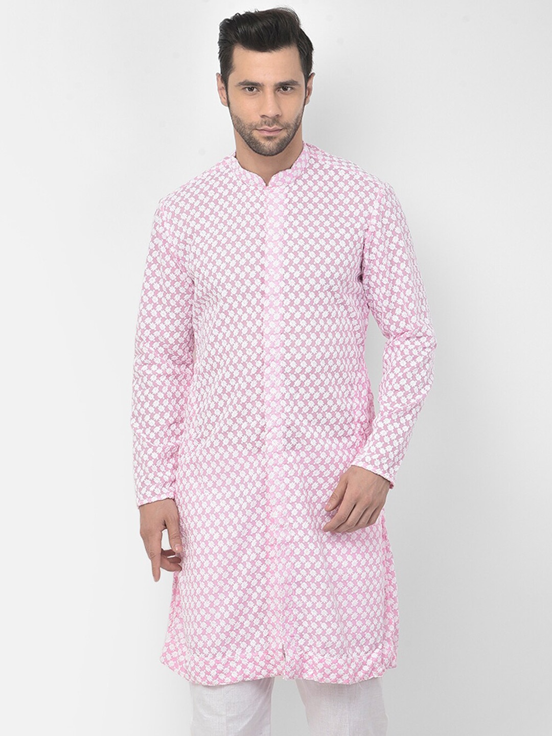 

LAMAAYA Men Pink Printed Pure Cotton Kurta with Pyjamas