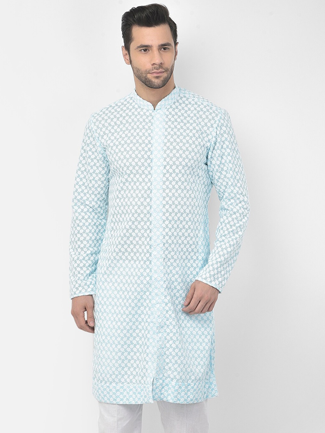 

LAMAAYA Men Blue Printed Pure Cotton Kurta with Pyjamas