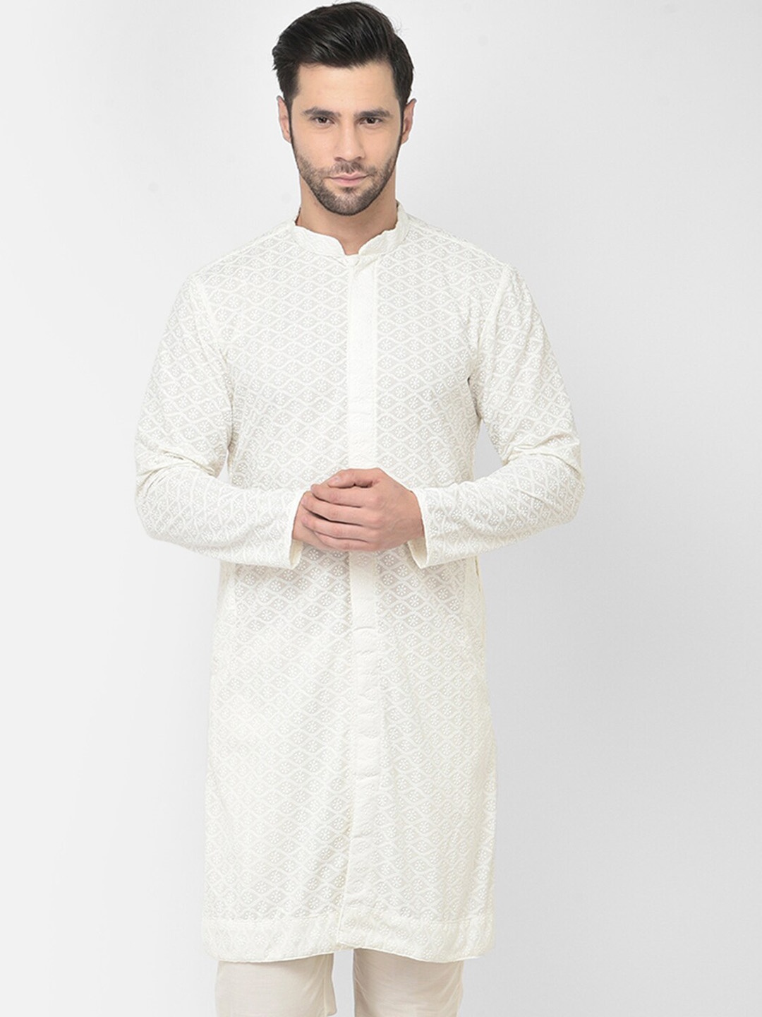 

LAMAAYA Men Off White Pure Cotton Kurta with Pyjamas