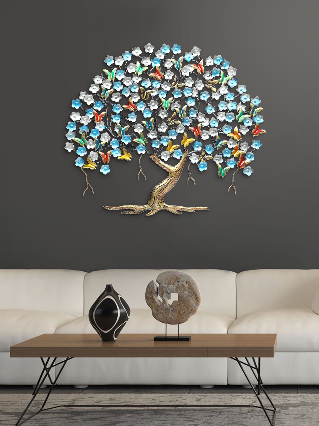 

Aapno Rajasthan Blue & Silver-Coloured Butterfly & Tree Wall Decor