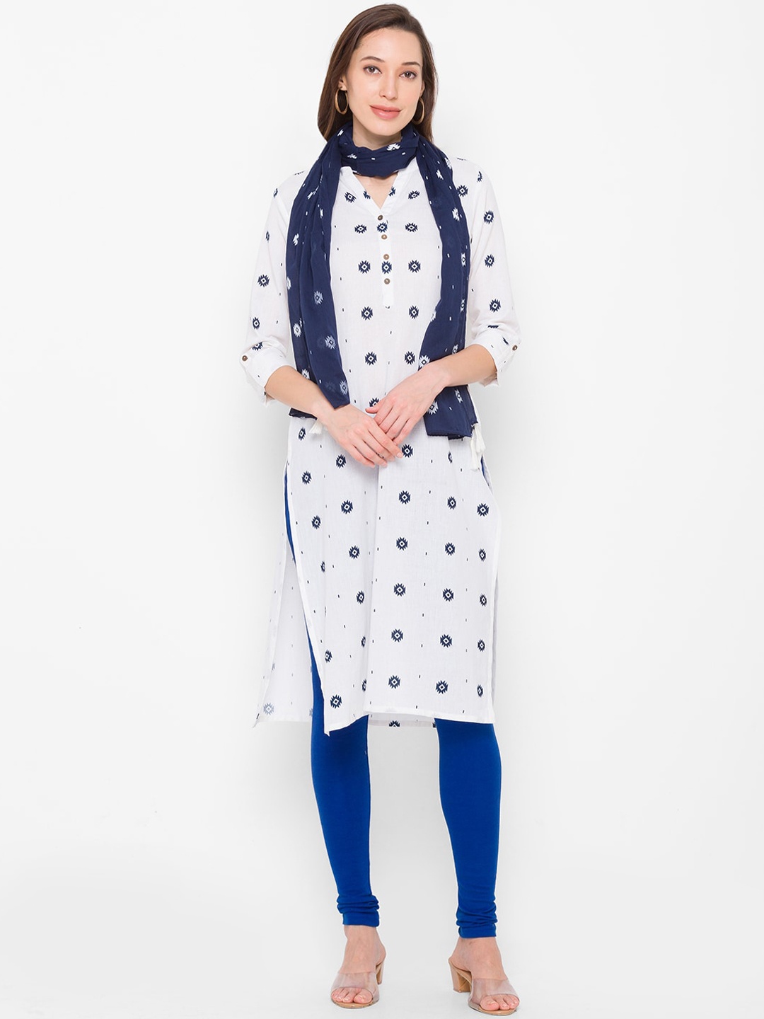 

Globus Women Off-White Geometric Printed Kurta