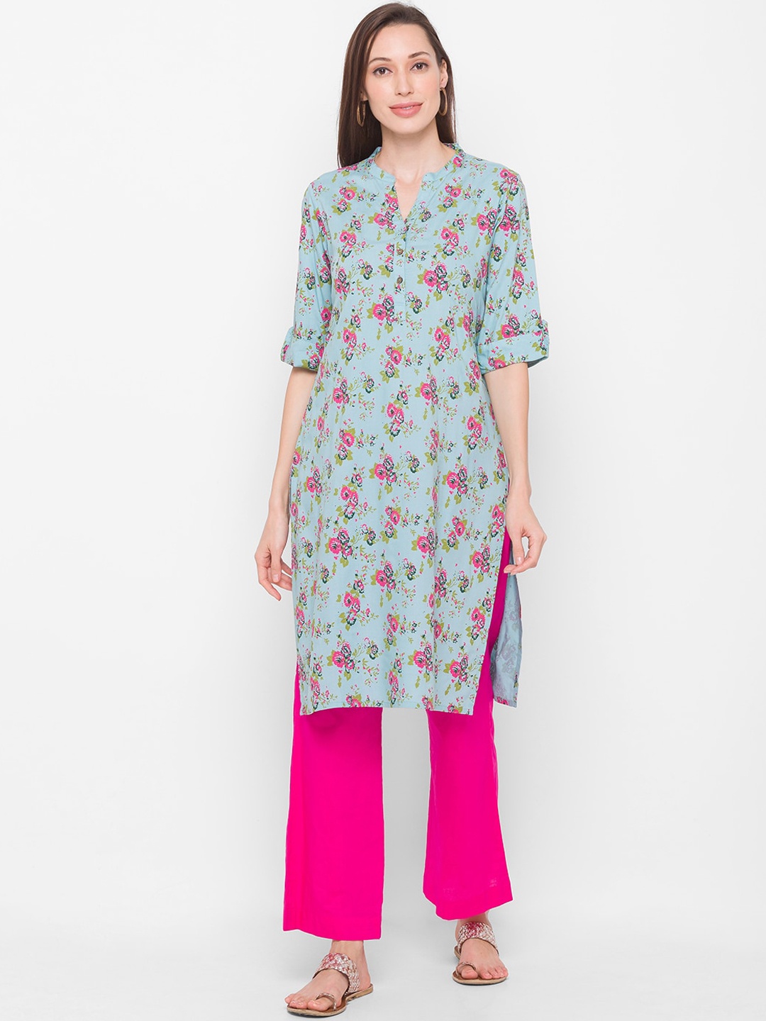 

Globus Women Blue Floral Printed Kurta