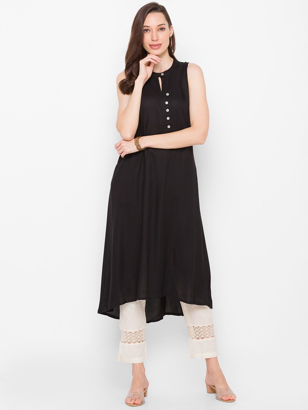 

Globus Women Black Cotton A-Line Kurta