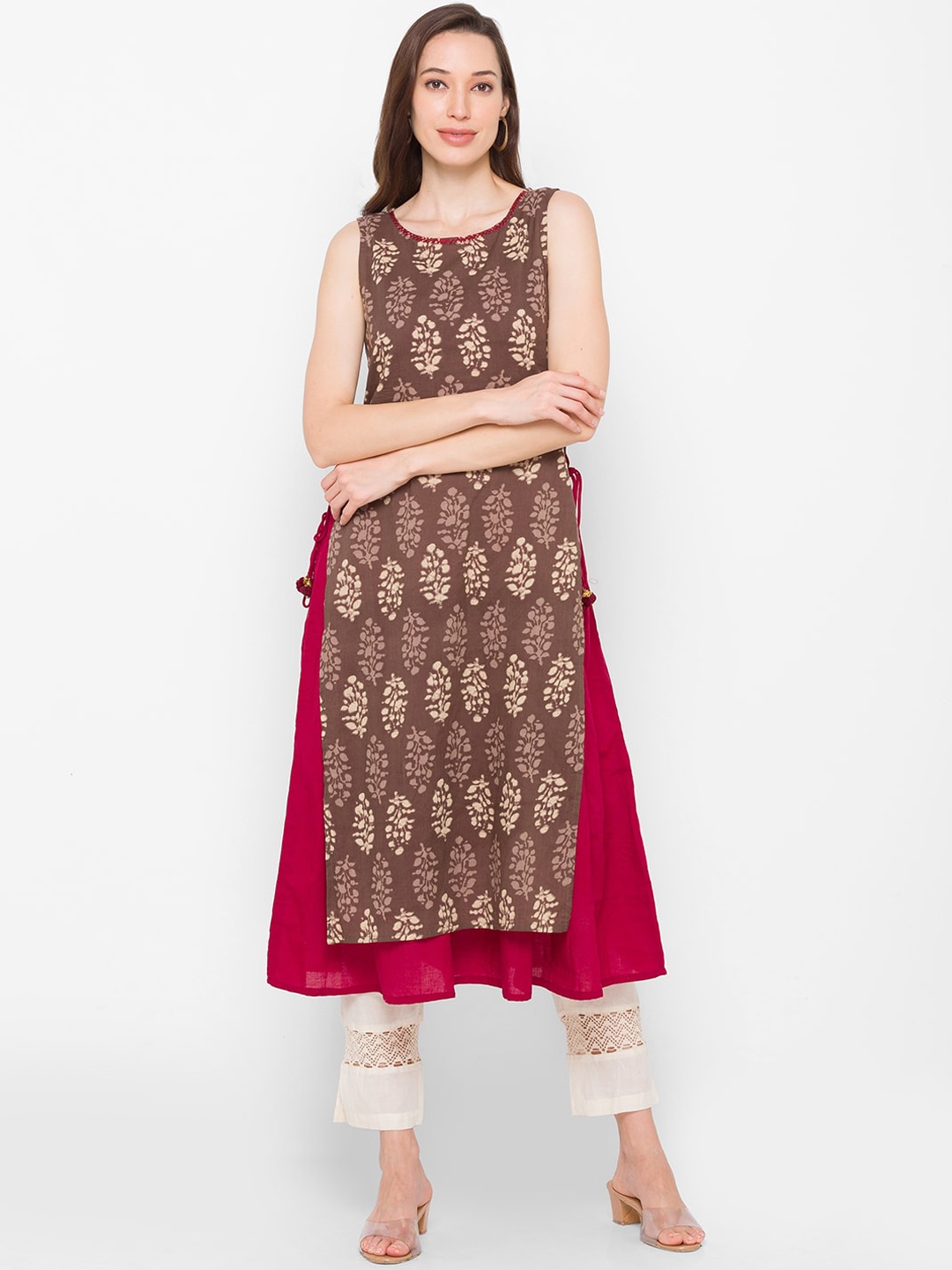 

Globus Women Brown & Maroon Ethnic Motifs Printed Layered A-line Kurta
