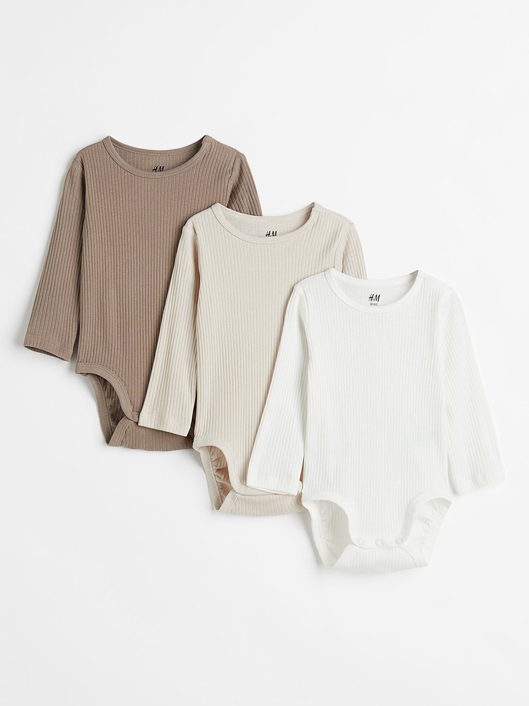 

H&M Kids Girls Pack Of 3 Ribbed Bodysuits, White