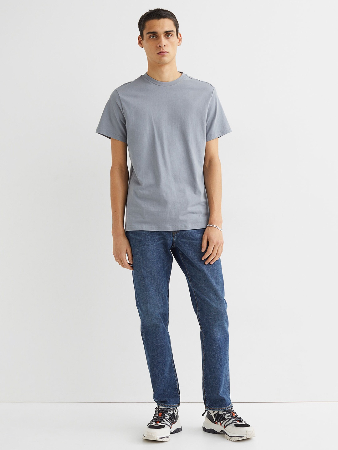 

H&M Men Regular Fit Cotton Round-neck T-shirt, Grey