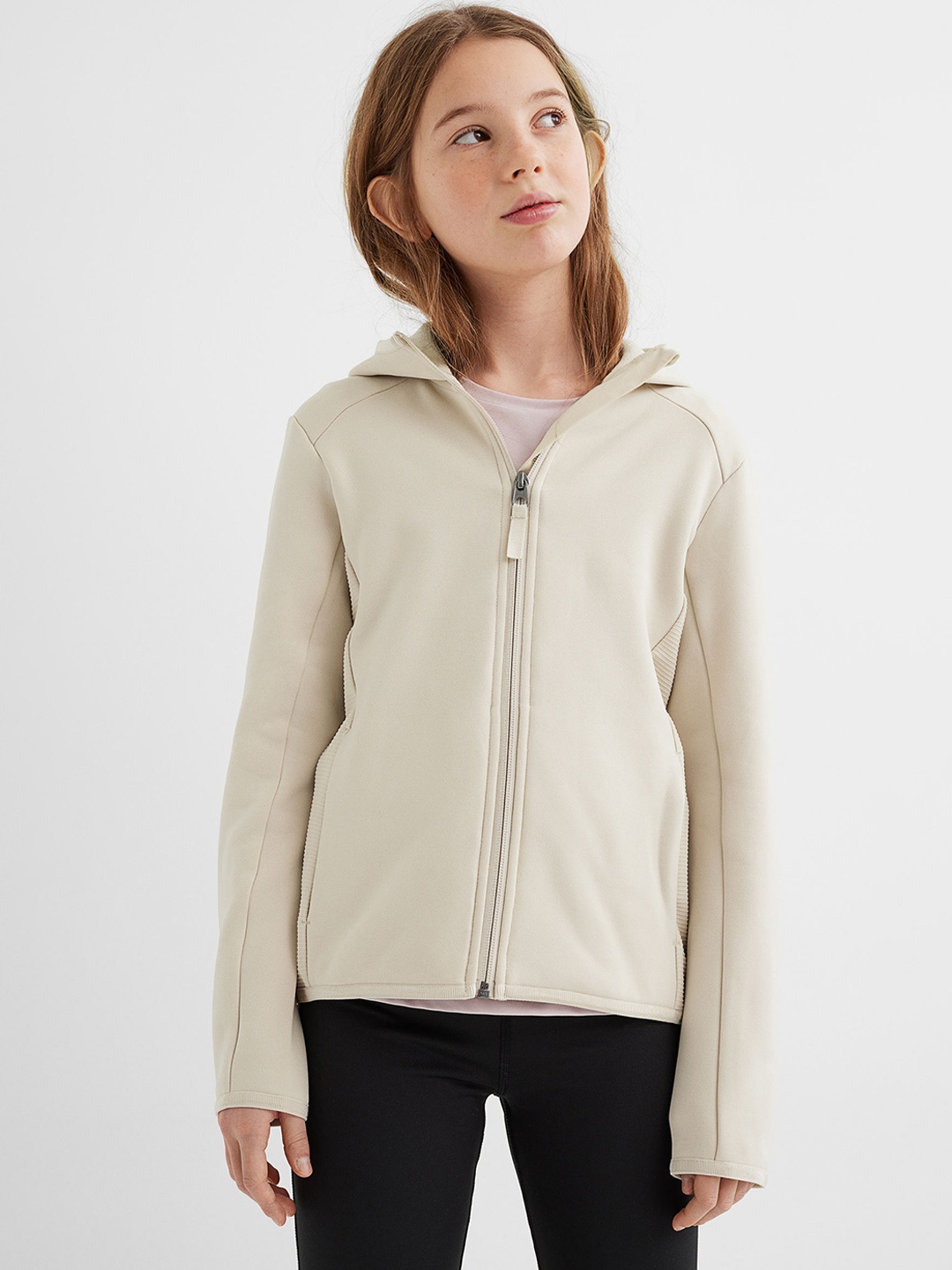 

H&M Girls Beige Hooded Fleece Jacket