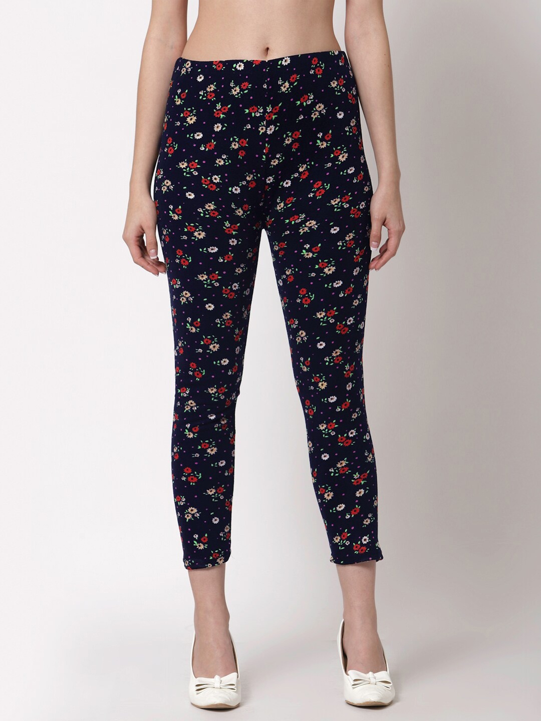 

KLOTTHE Women Navy Blue Floral Printed Skinny-Fit Jeggings