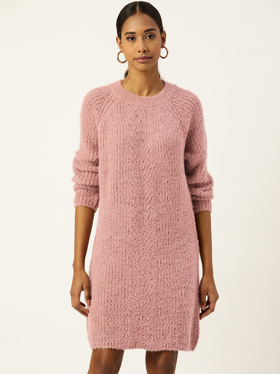 

BROOWL Women Pink Solid Pure Wool Sweater Dress