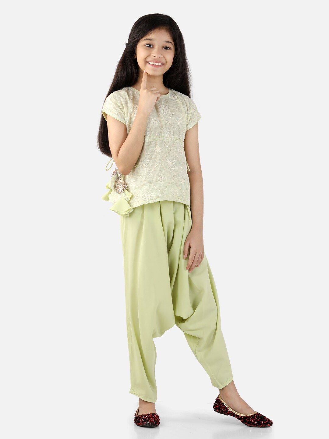 

Fairies Forever Girls Green Embellished Top with Harem Pants