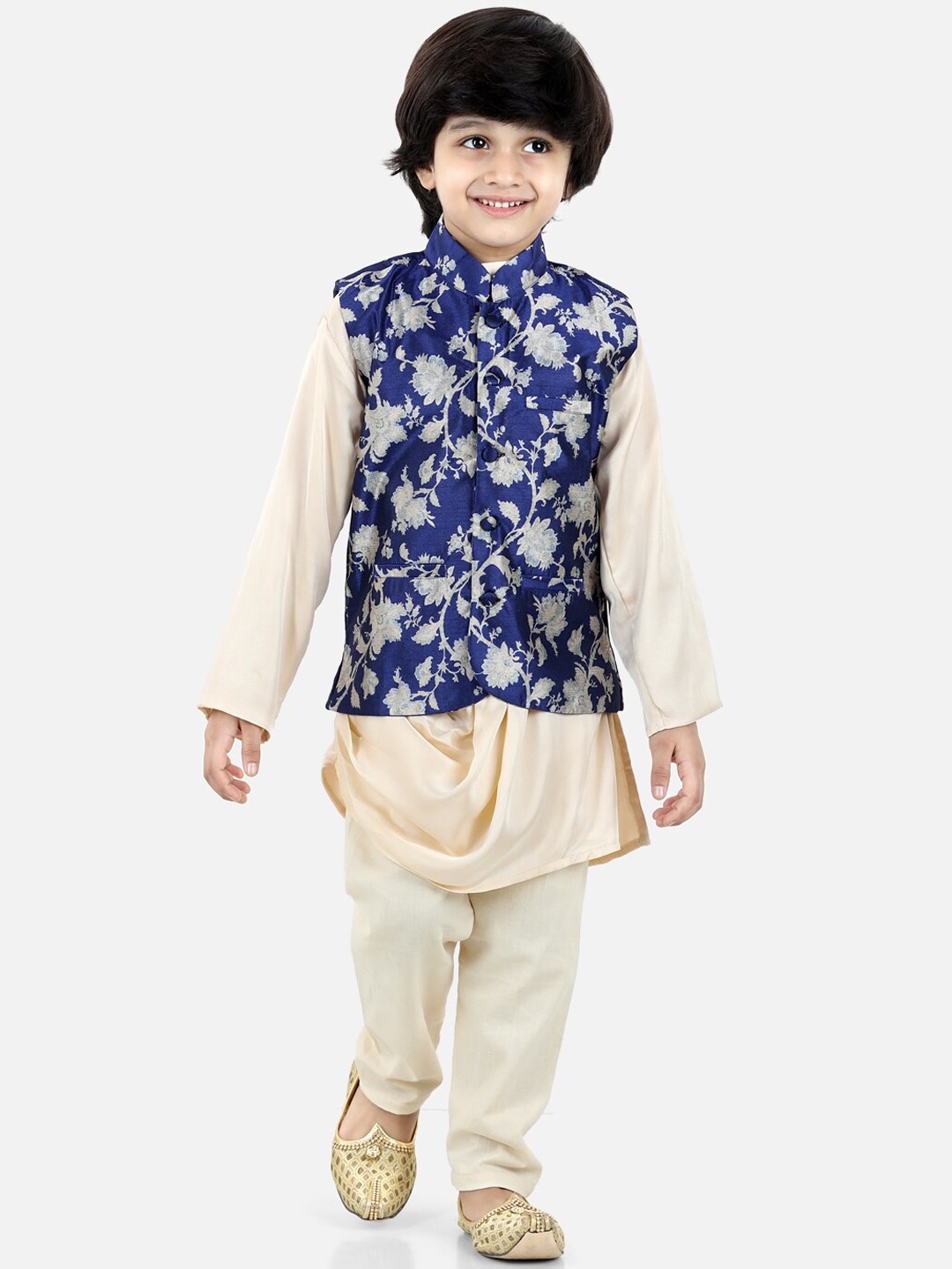 

Fairies Forever Boys Cream-Coloured Kurta with Pyjamas With Nehru Jacket