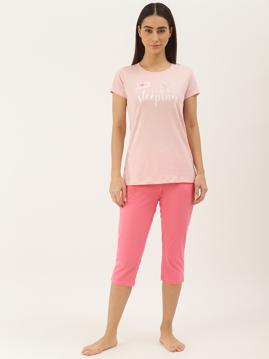 

Sweet Dreams Women Pink Printed Pure Cotton Night Suit