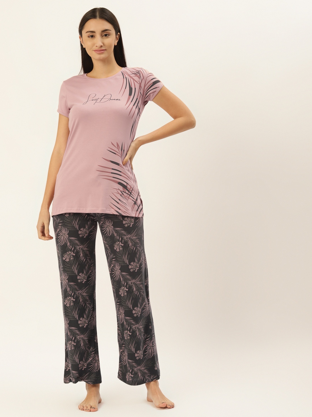 

Sweet Dreams Women Mauve & Charcoal Grey Printed Pyjama Set