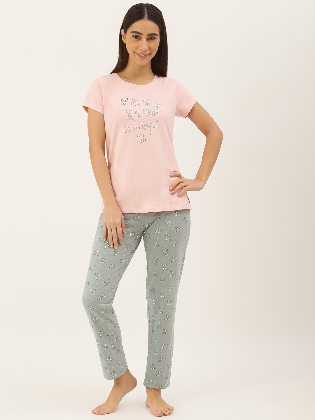 

Sweet Dreams Women Pink & Green Printed Night suit