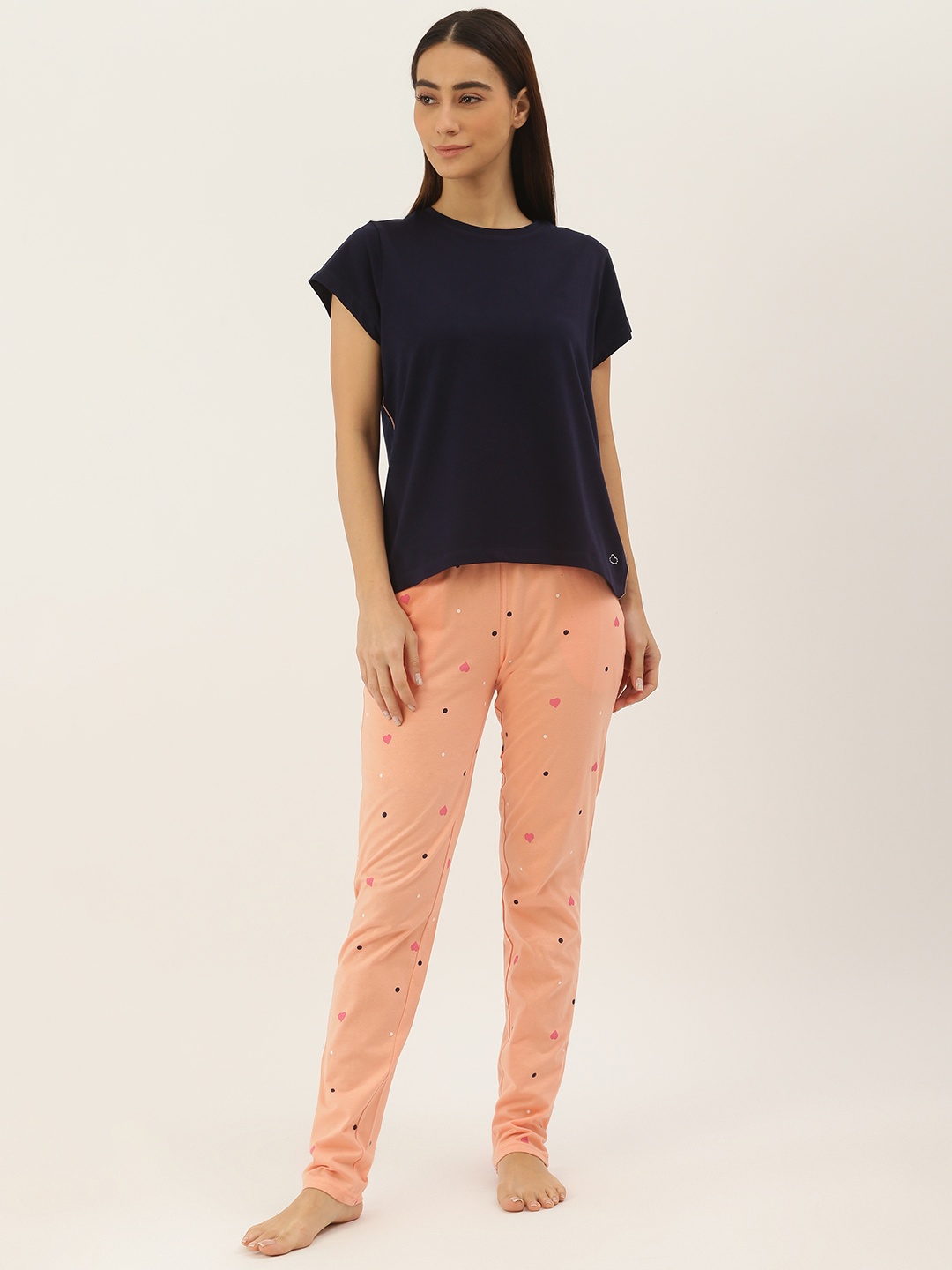 

Sweet Dreams Women Navy Blue & Peach-Coloured Night suit