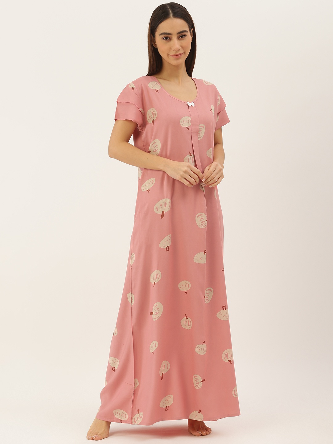 

Sweet Dreams Women Pink & Beige Printed Maxi Nightdress