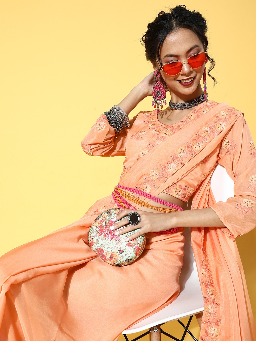 

RedRound Peach Saree