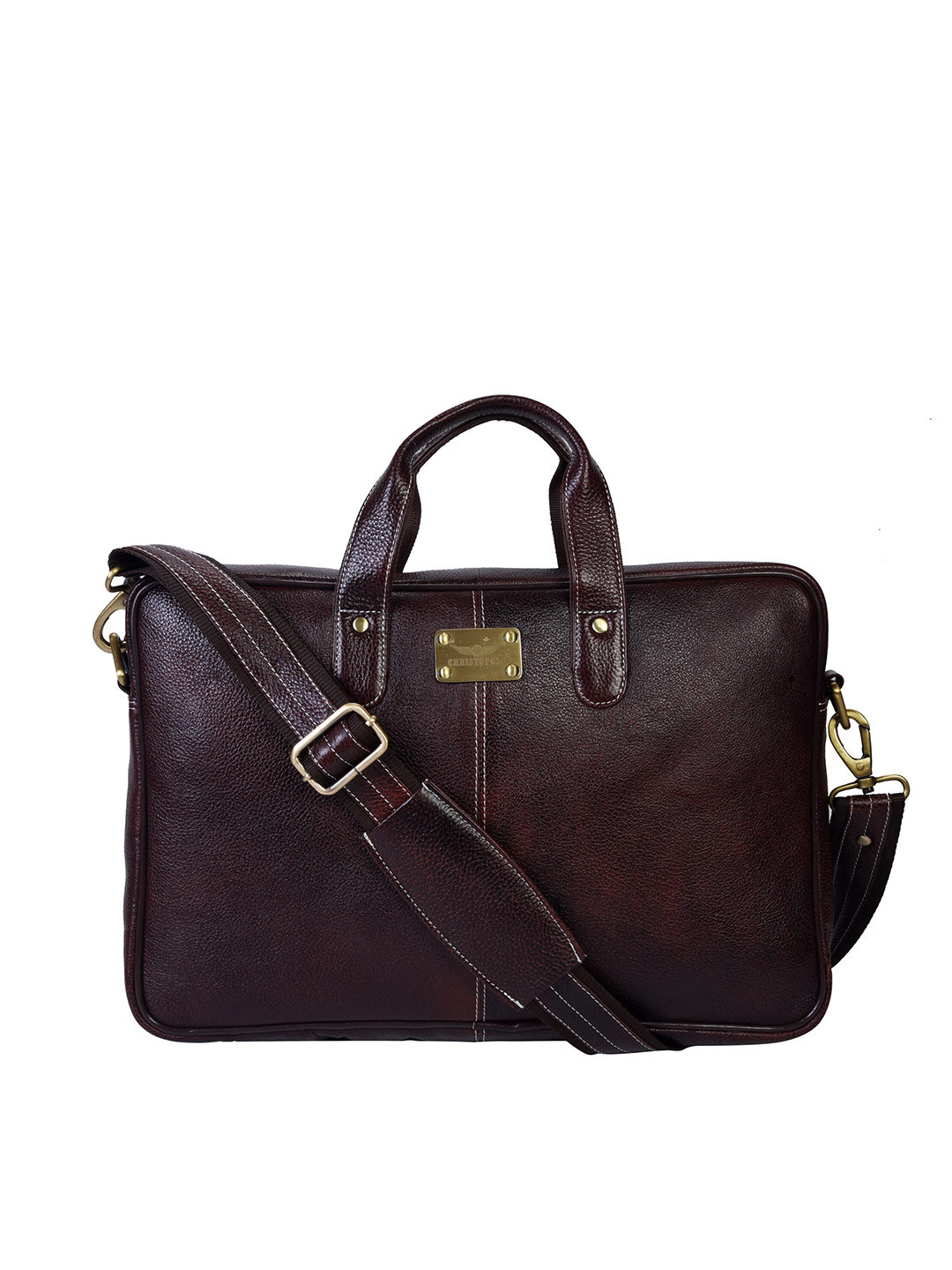 

CHRISTOPOLO Unisex Brown Textured Leather Laptop Bag