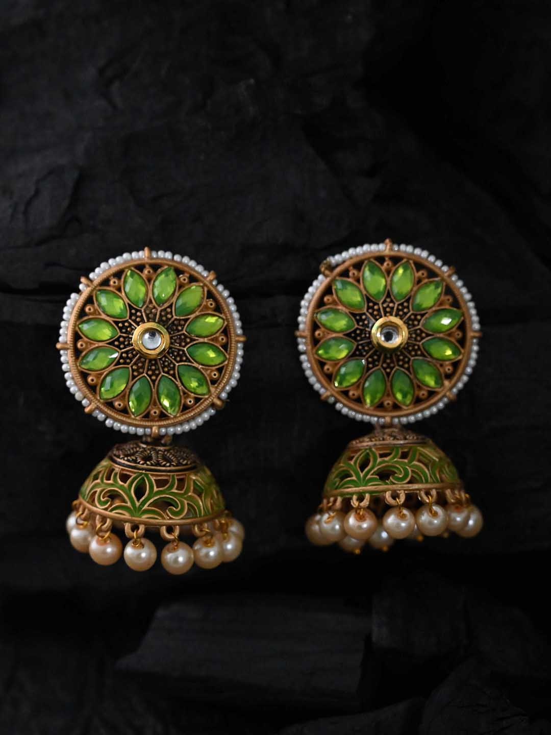 

justpeachy Green Dome Shaped Jhumkas Earrings