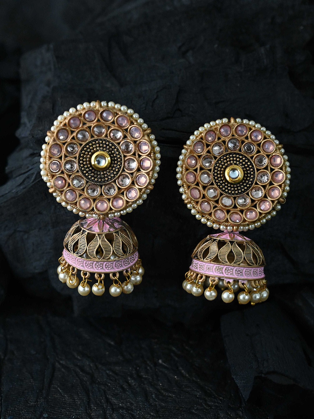 

justpeachy Gold-Plated & Pink Classic Jhumkas Earrings