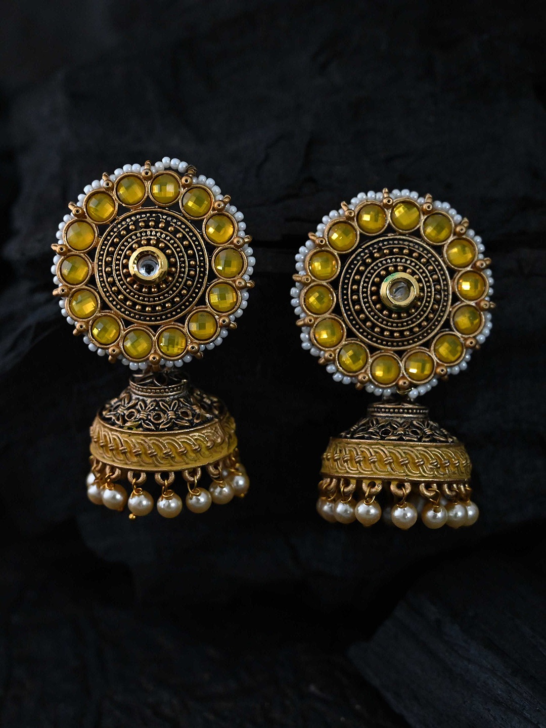 

justpeachy Yellow Classic Jhumkas Earrings