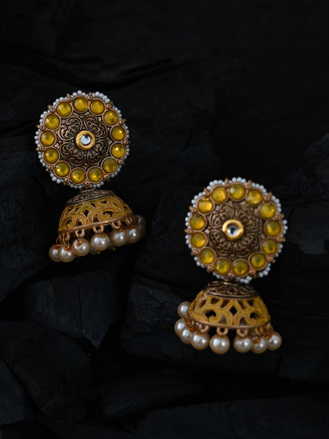 

justpeachy Yellow Classic Jhumkas Earrings