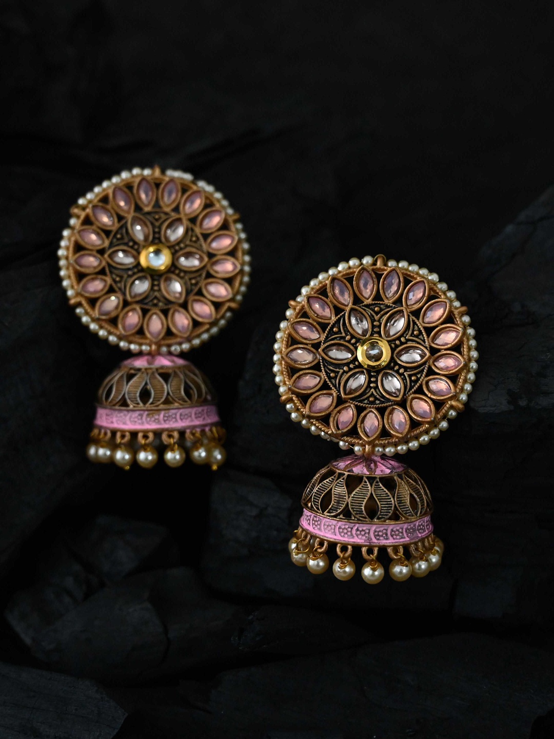 

justpeachy Pink Classic Jhumkas Earrings