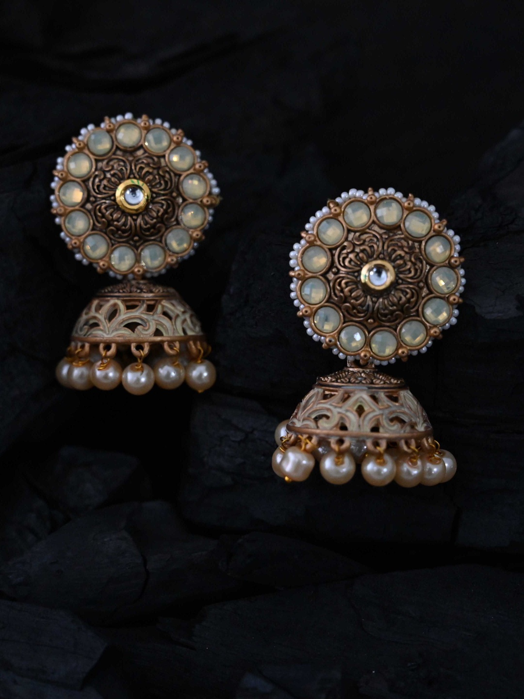 

justpeachy Gold-Toned & Plated Studded Classic Jhumkas Earrings