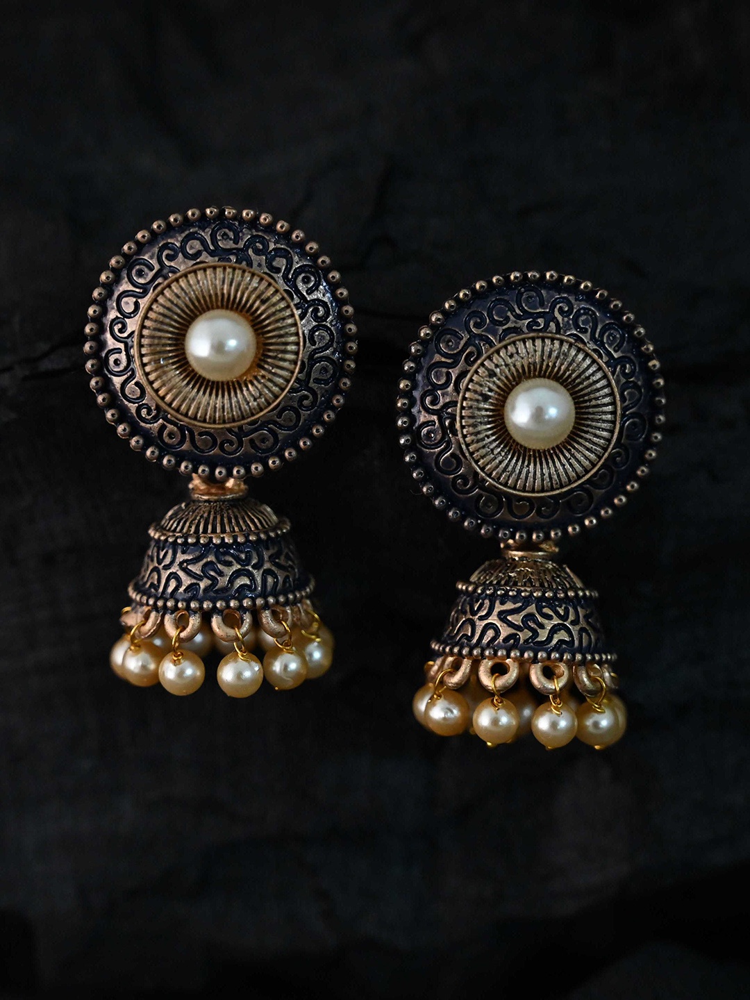 

justpeachy Gold-Plated Blue & White Dome Shaped Jhumkas