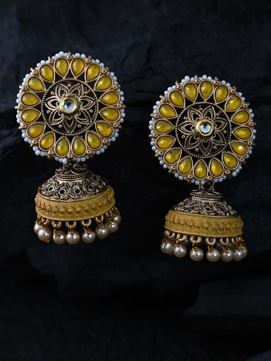 

justpeachy Yellow Gold-Plated Jhumkas Earrings