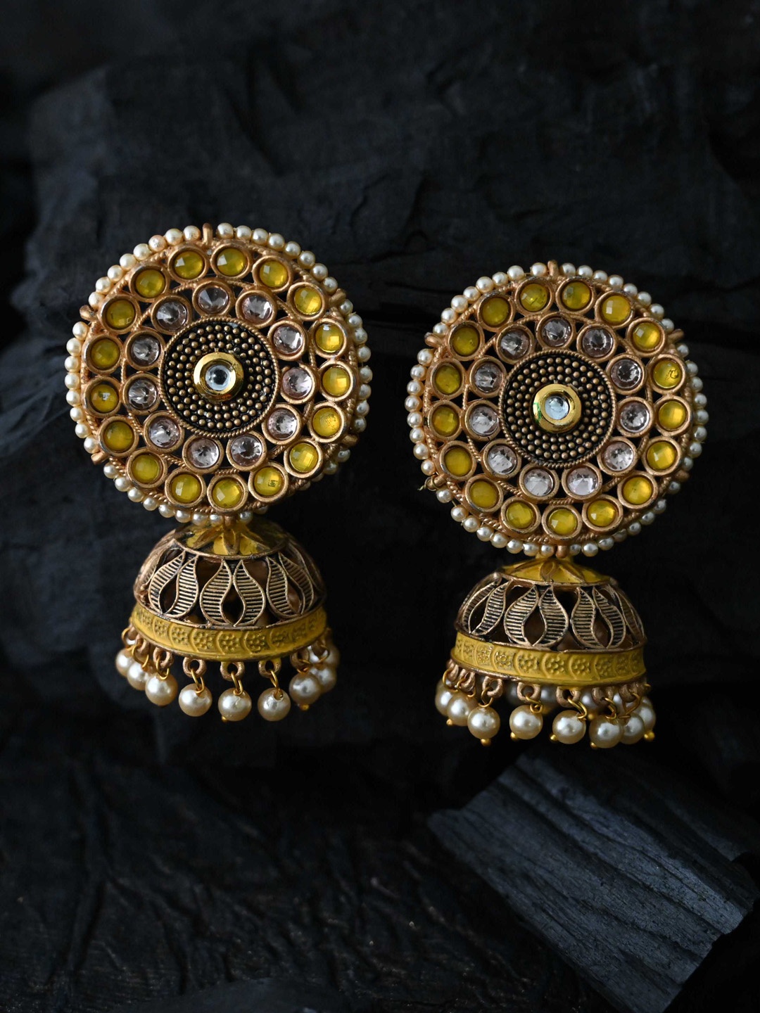 

justpeachy Yellow Classic Jhumkas Earrings