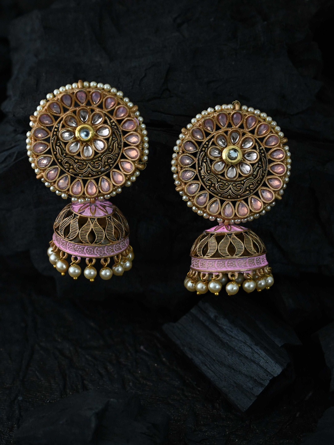 

justpeachy Pink Gold-Plated Jhumkas Earrings