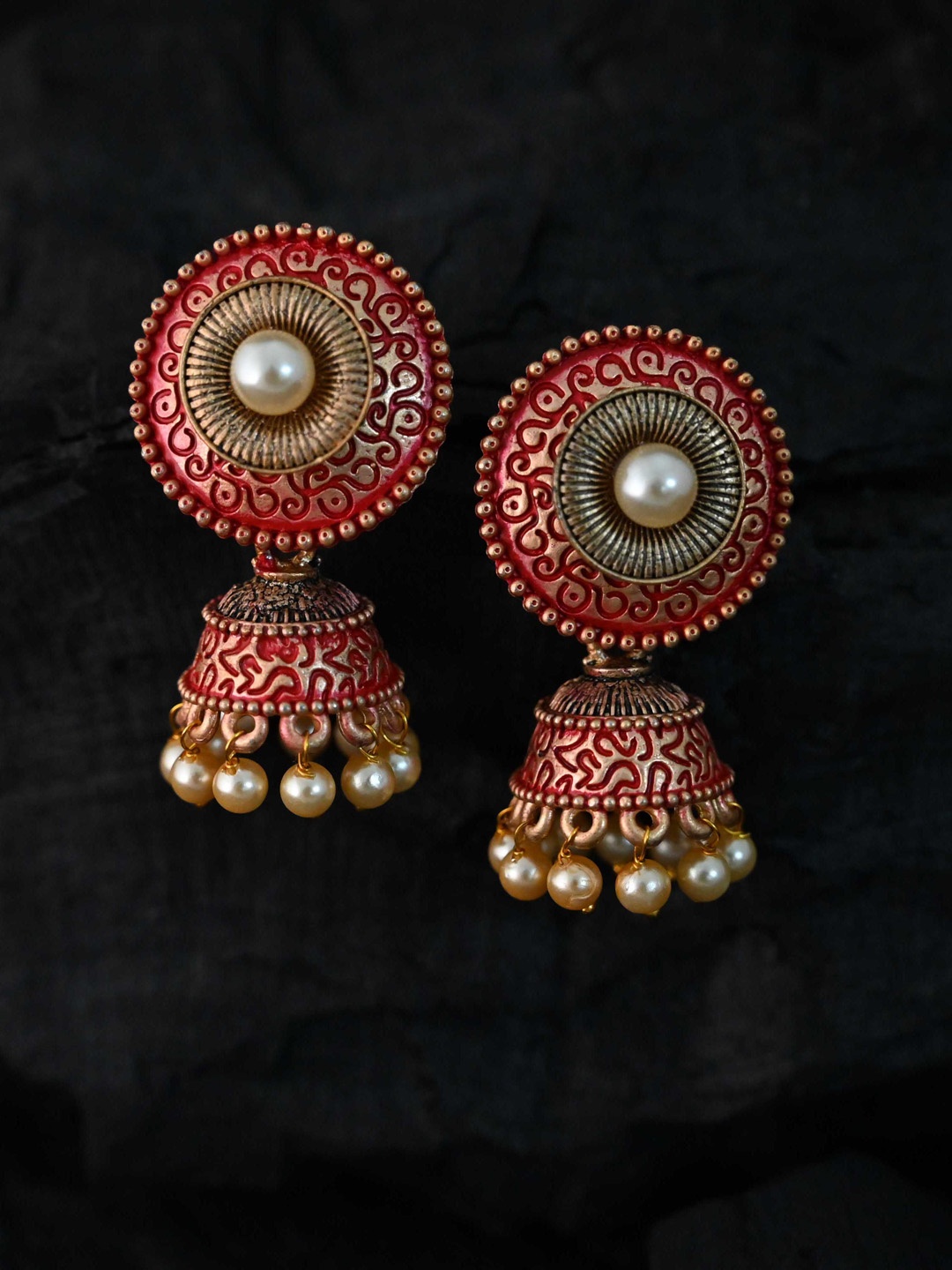 

justpeachy Red Classic Jhumkas Earrings
