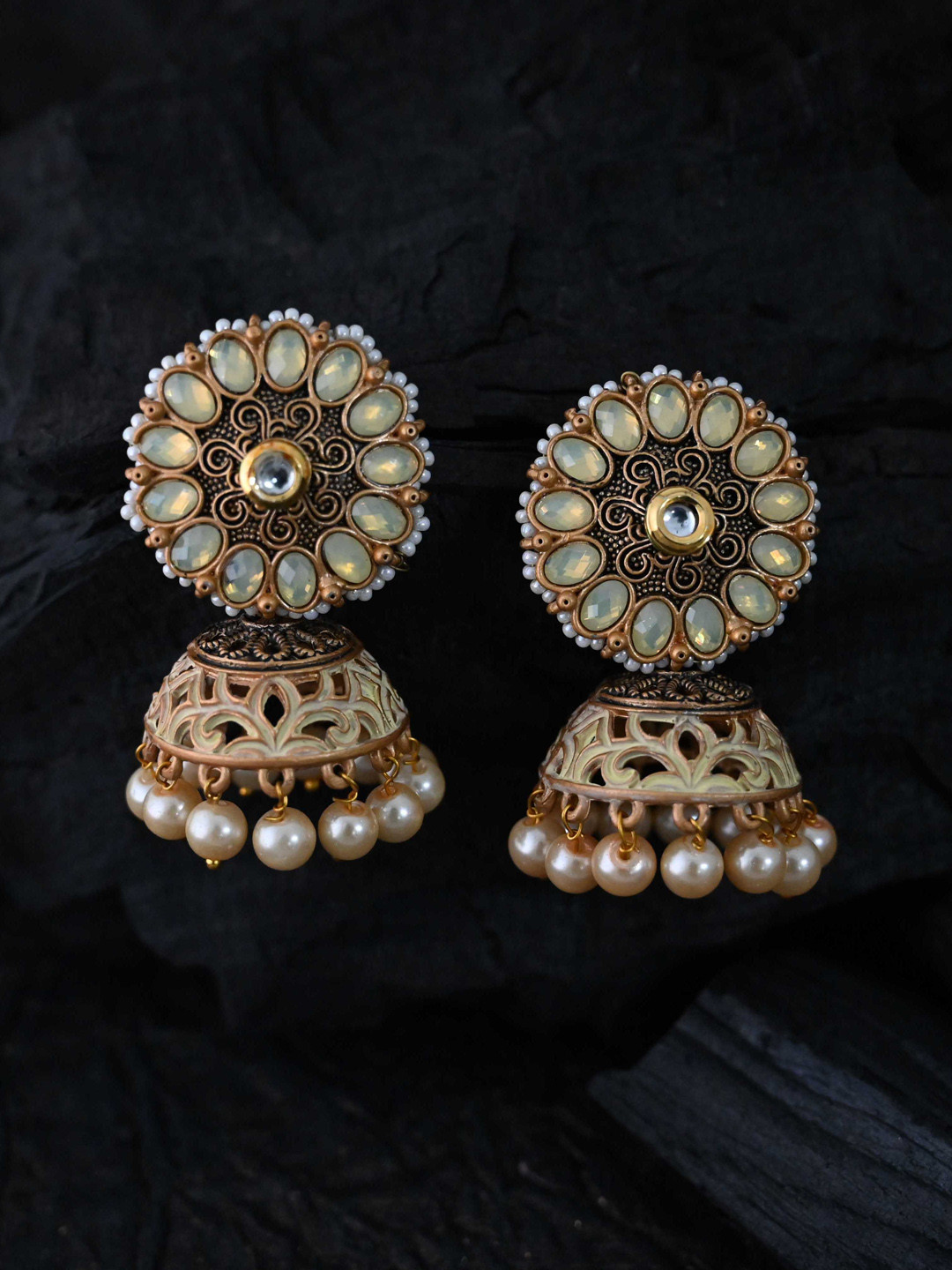 

justpeachy Gold-Toned & White Classic Jhumkas Earrings