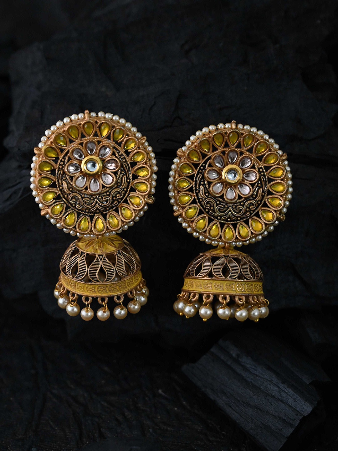 

justpeachy Yellow Classic Jhumkas Earrings