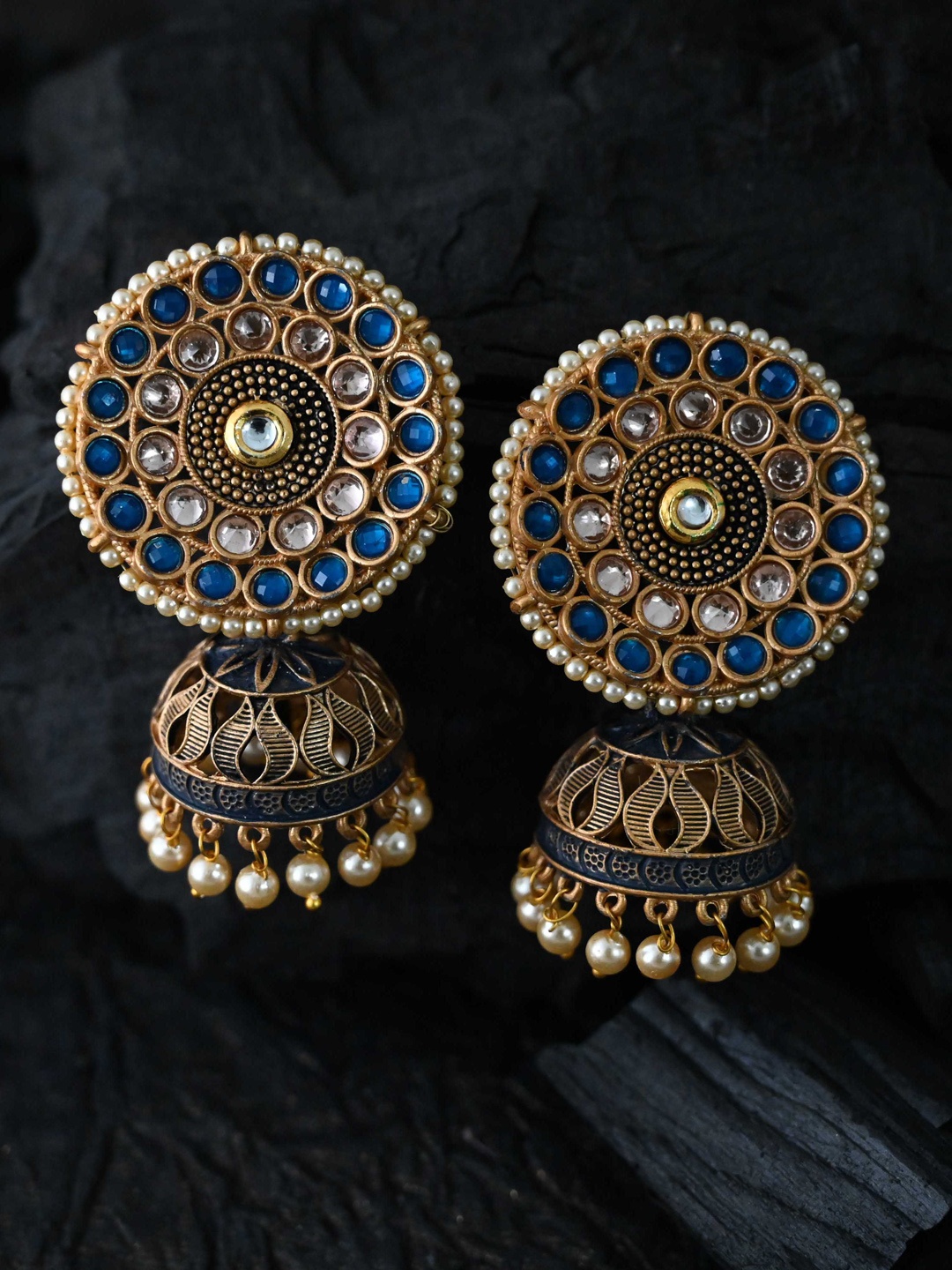 

justpeachy Gold-Toned & Blue Classic Jhumkas Earrings