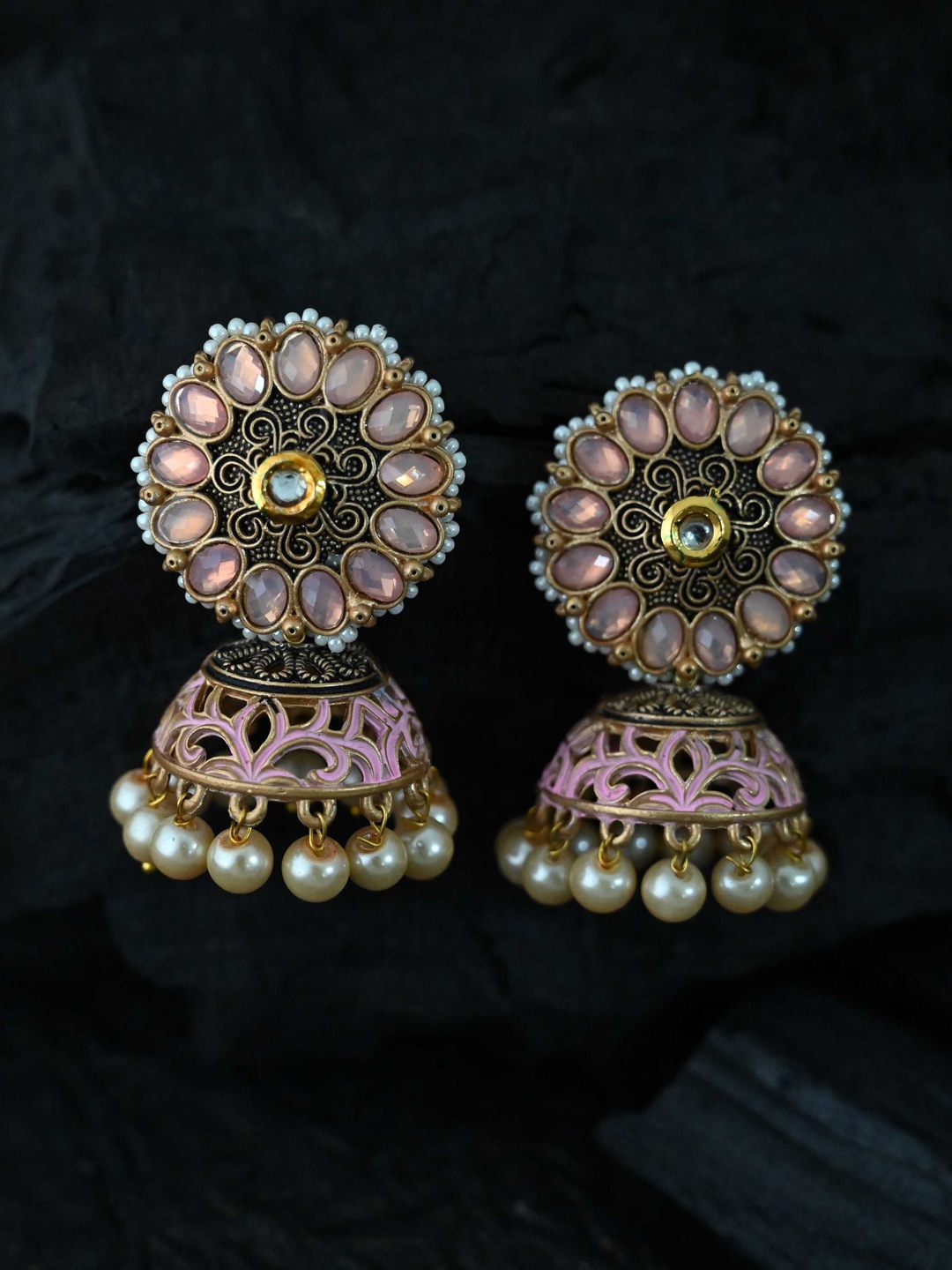 

justpeachy Pink Gold-Plated Jhumkas Earrings