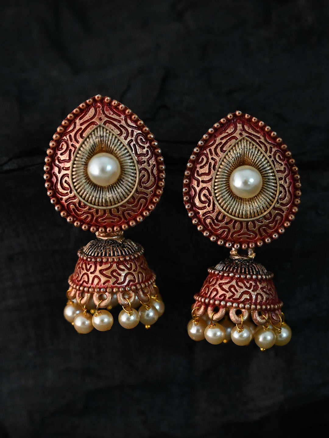 

justpeachy Red Classic Jhumkas Earrings