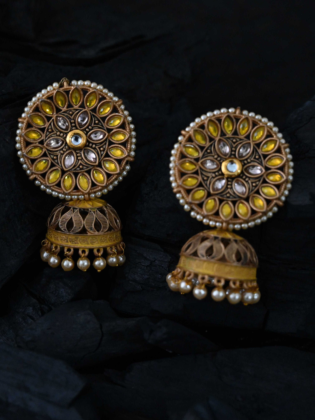 

justpeachy Yellow Classic Jhumkas Earrings