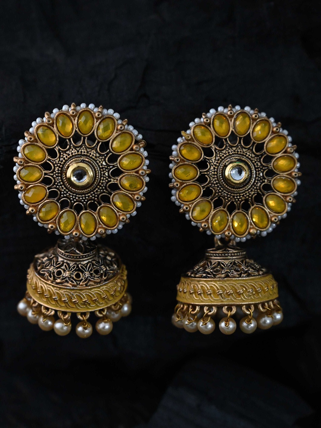 

justpeachy Yellow Classic Jhumkas Earrings