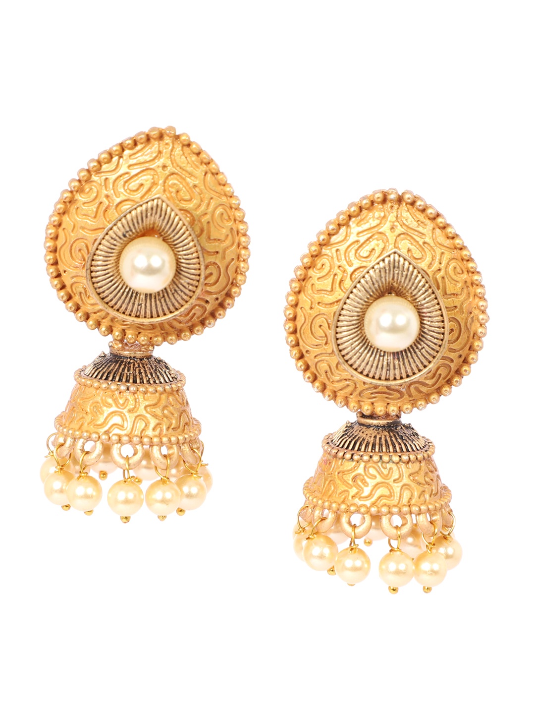 

justpeachy Gold-Toned Classic Meenkari Jhumkas Earrings