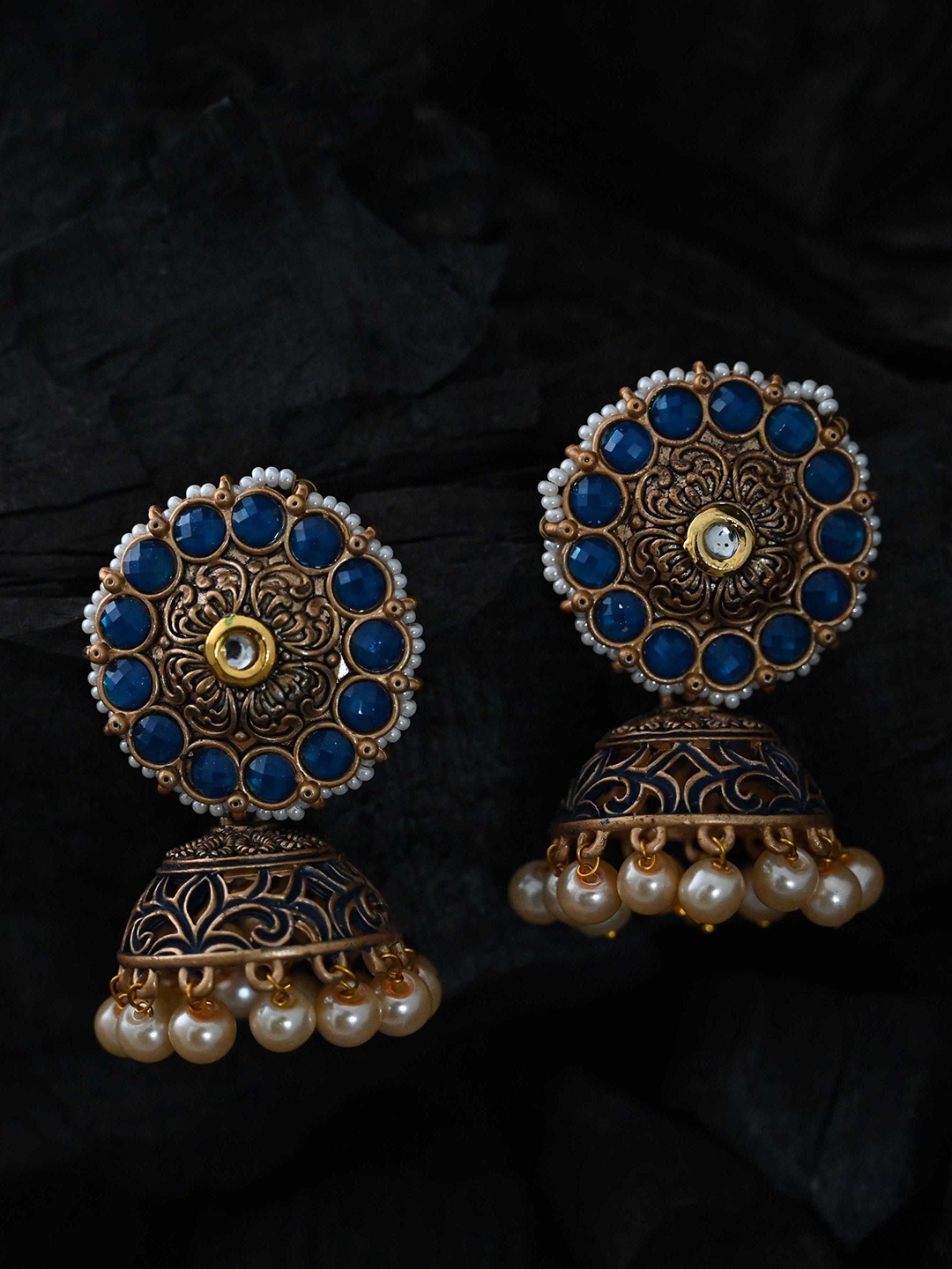 

justpeachy Gold-Toned & Blue Classic Jhumkas Earrings