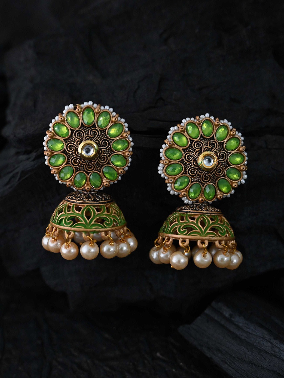 

justpeachy Green Classic Jhumkas Earrings