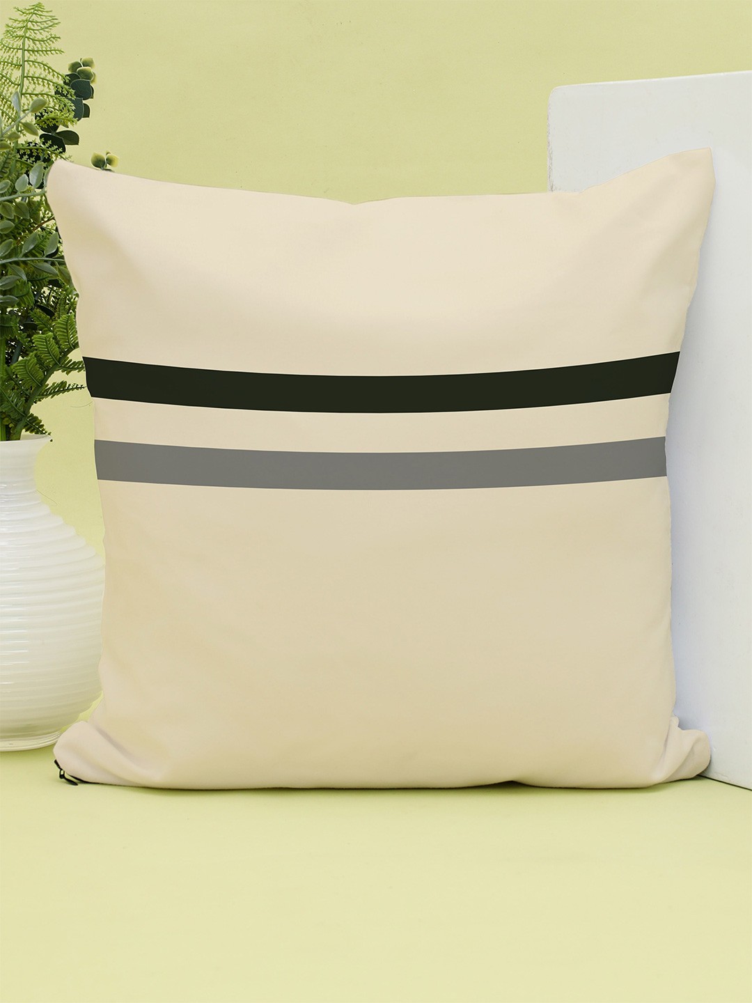 

STITCHNEST Beige Set of 1 Striped Square Cushion Cover