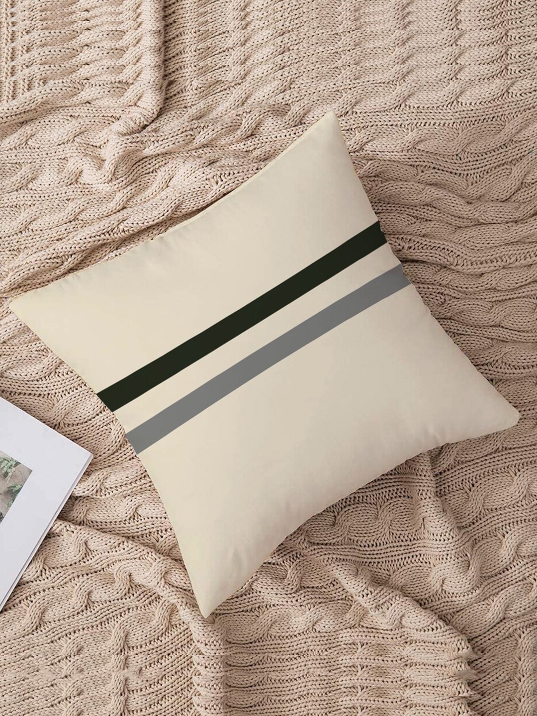 

STITCHNEST Beige & Black Striped Square Cushion Covers